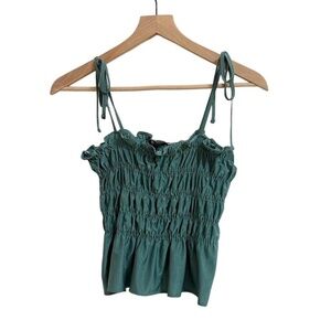 Zara Green Ruched Crop Top with Tie Shoulder Straps